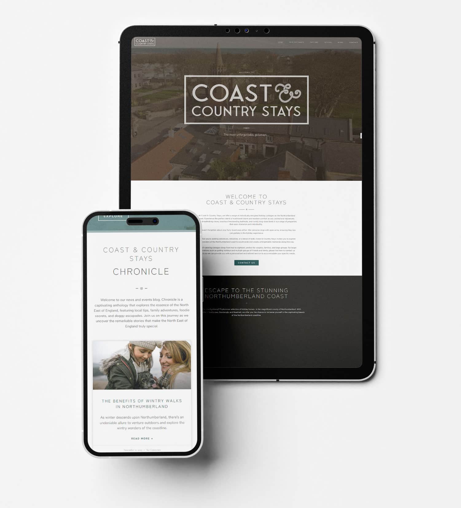 Coast and Country Stays website on a tablet and mobile phone