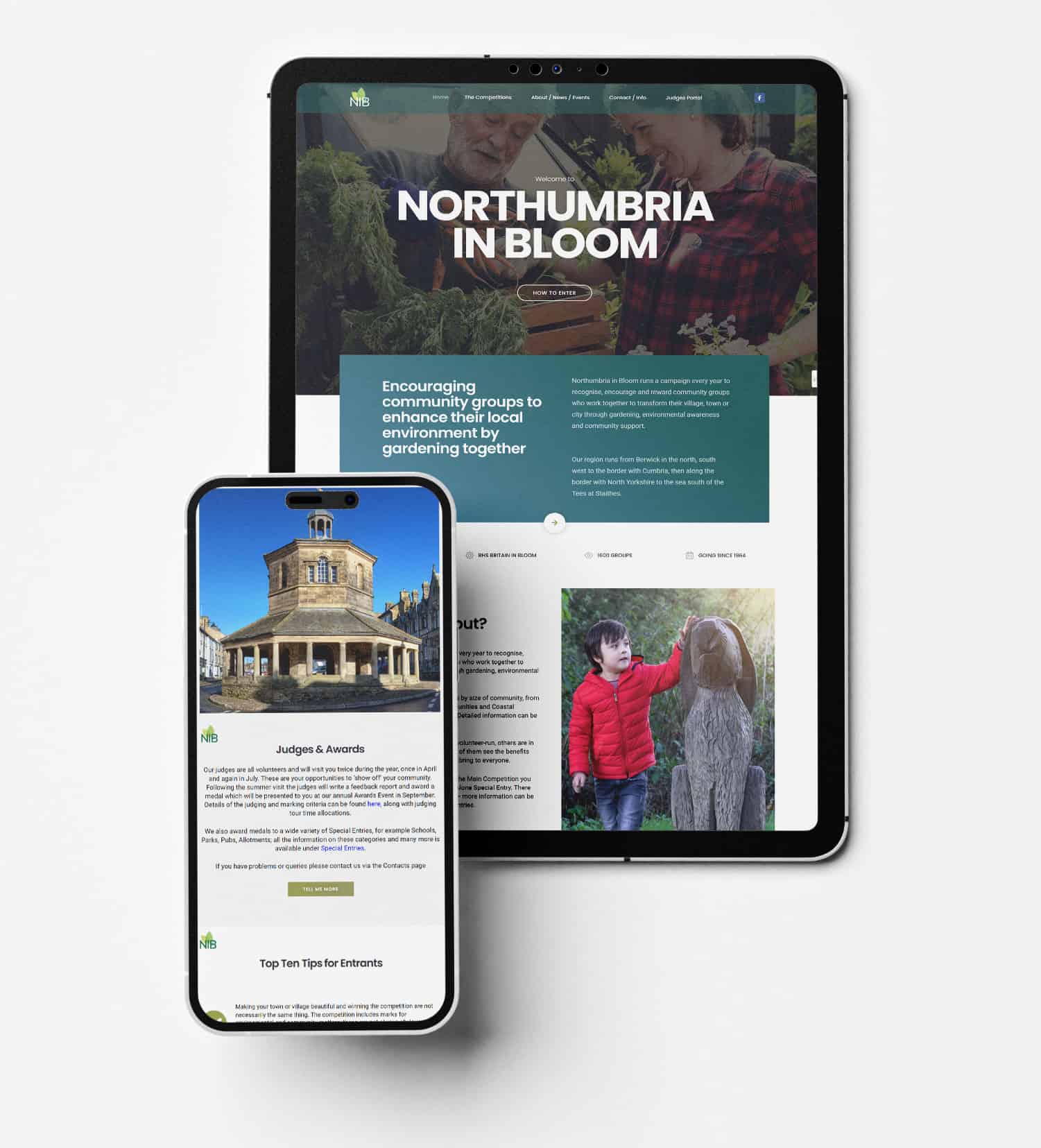 Northumbria in Bloom website on a tablet and mobile phone