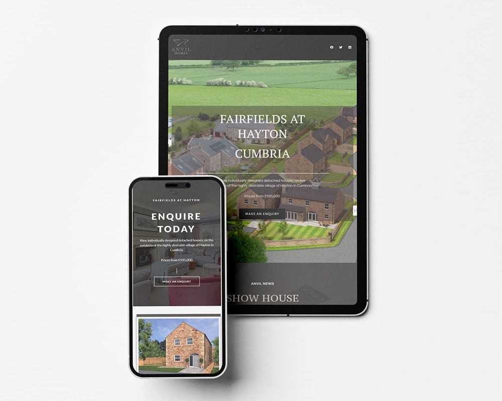 Anvil Homes website on a tablet and mobile phone